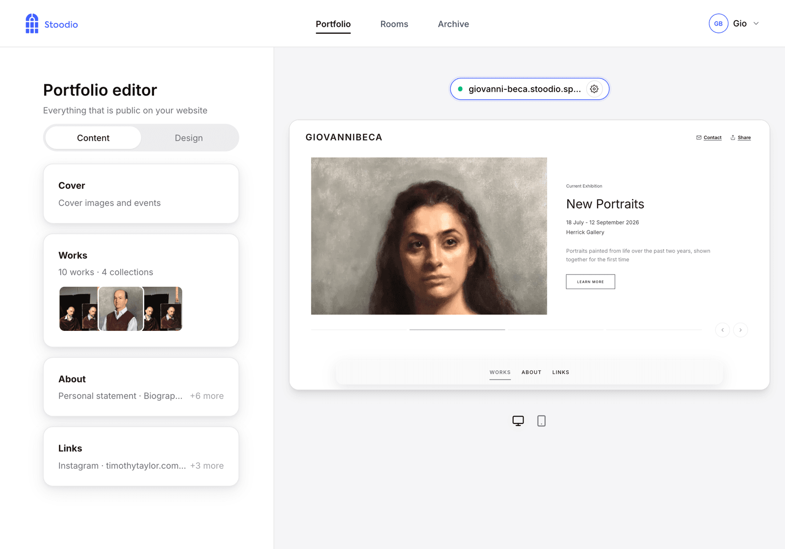 The Stoodio portfolio editor